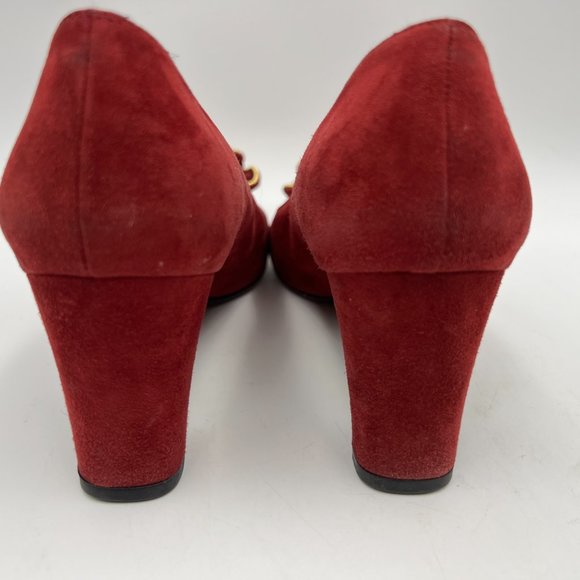 Stuart Weitzman Red Velvet Floral Block Heel Pumps Size 6 1/2 Career Workwear - Picture 5 of 12
